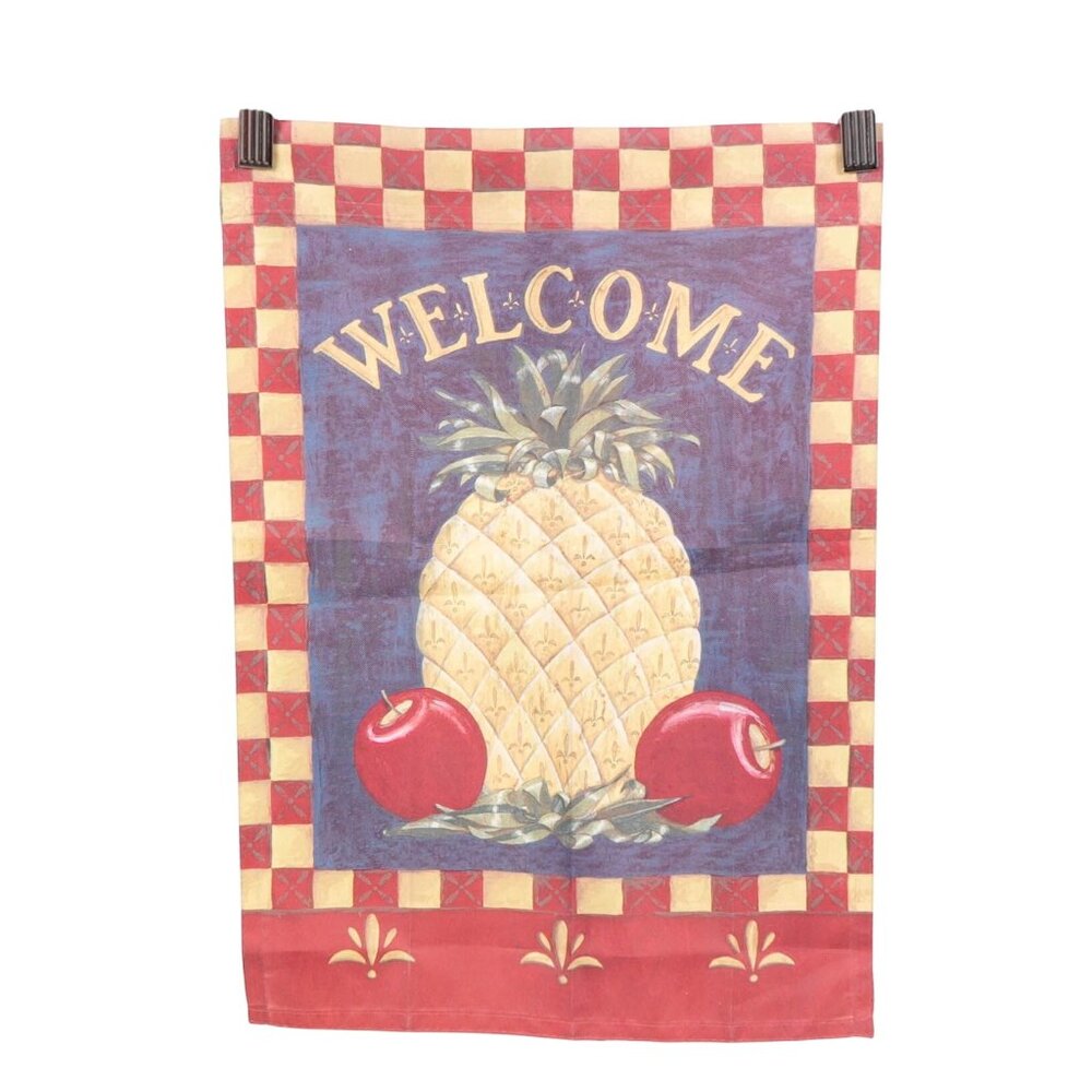 Welcome Pineapple Apple Garden Flag 13"x18" Outdoor Decor Yard Blue Yellow Red